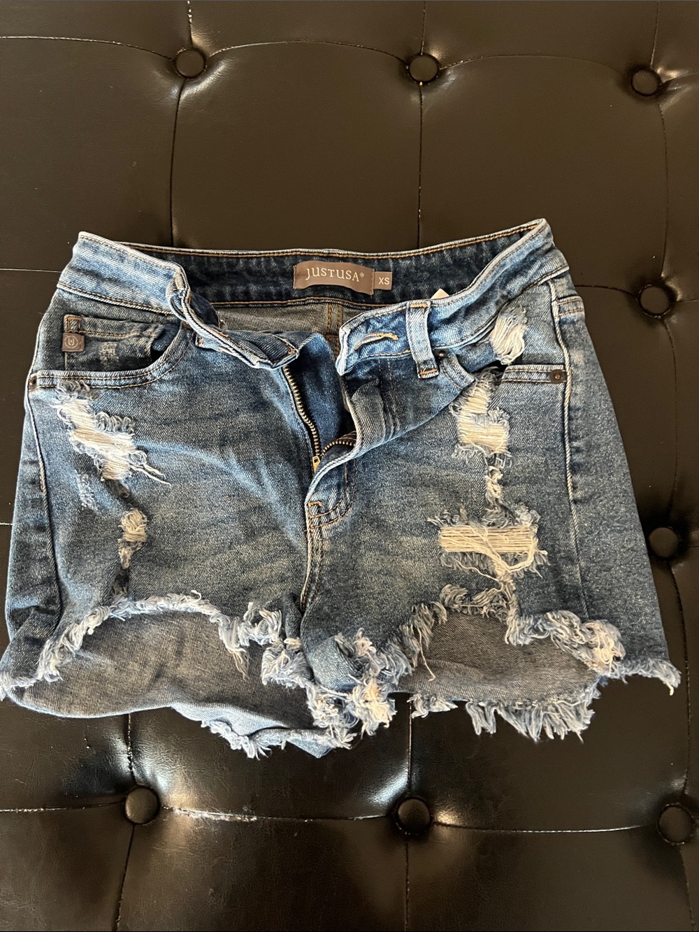 Just USA Distressed Light Blue Denim Mini Skirt